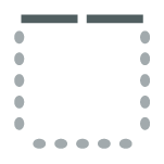 Room setup icon showing chairs arranged around walls with tables at the front of the room
