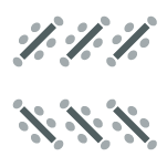 Room setup icon showing angled tables with chairs around each one