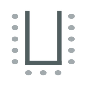 Room setup icon showing tables arranged in horseshoe shape with chairs around the outside