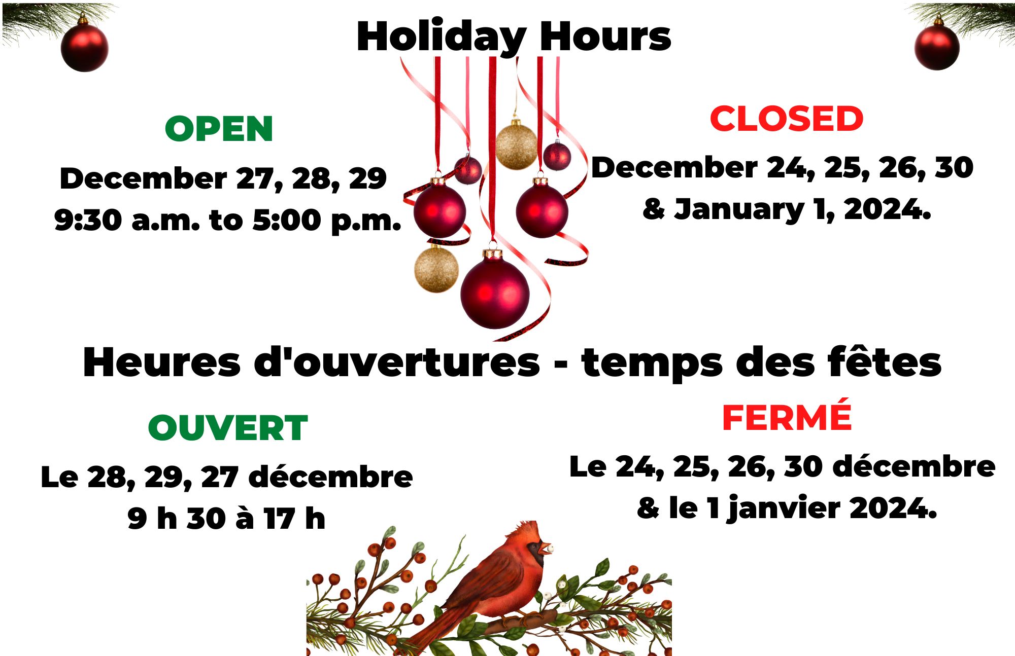 Holiday Hours 2023